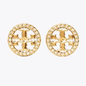 Tory Burch earrings logo gold crystal earrings